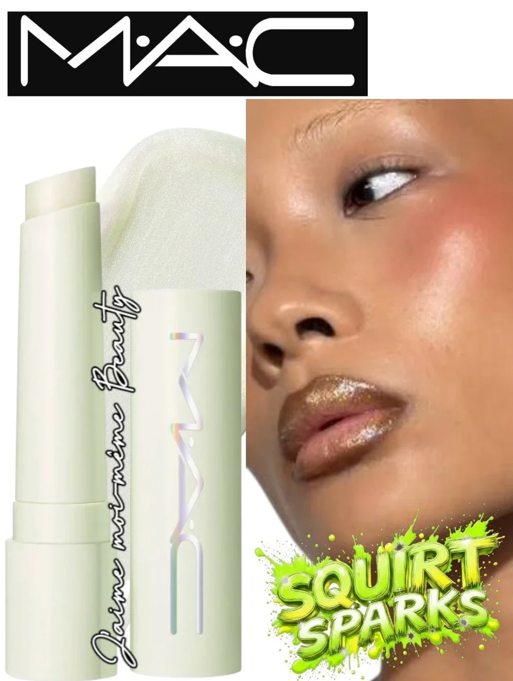 MAC Squirt Sparks Irridescent Plumping Lip Balm - Pearlescent Green Gold Shimmer